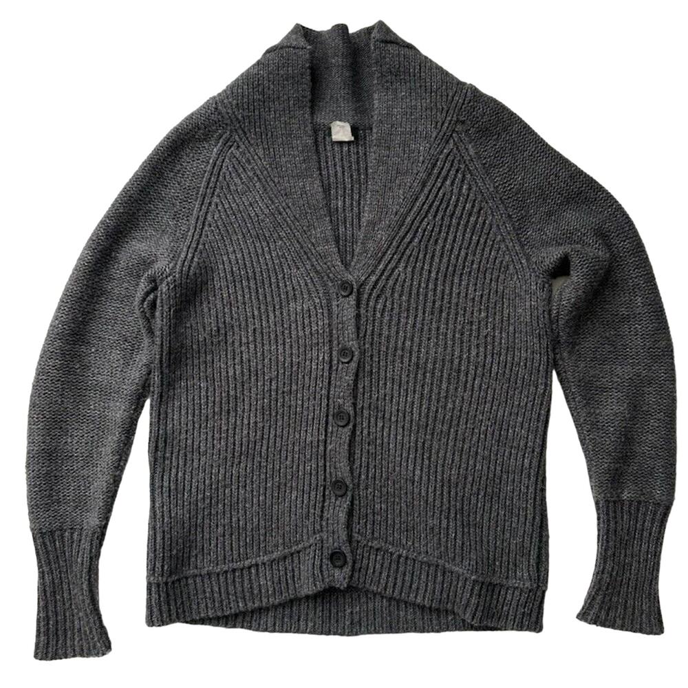 J Crew Wool Mohair blend Shawl Collar‎ Chunky Ribbed Grey Cardigan L